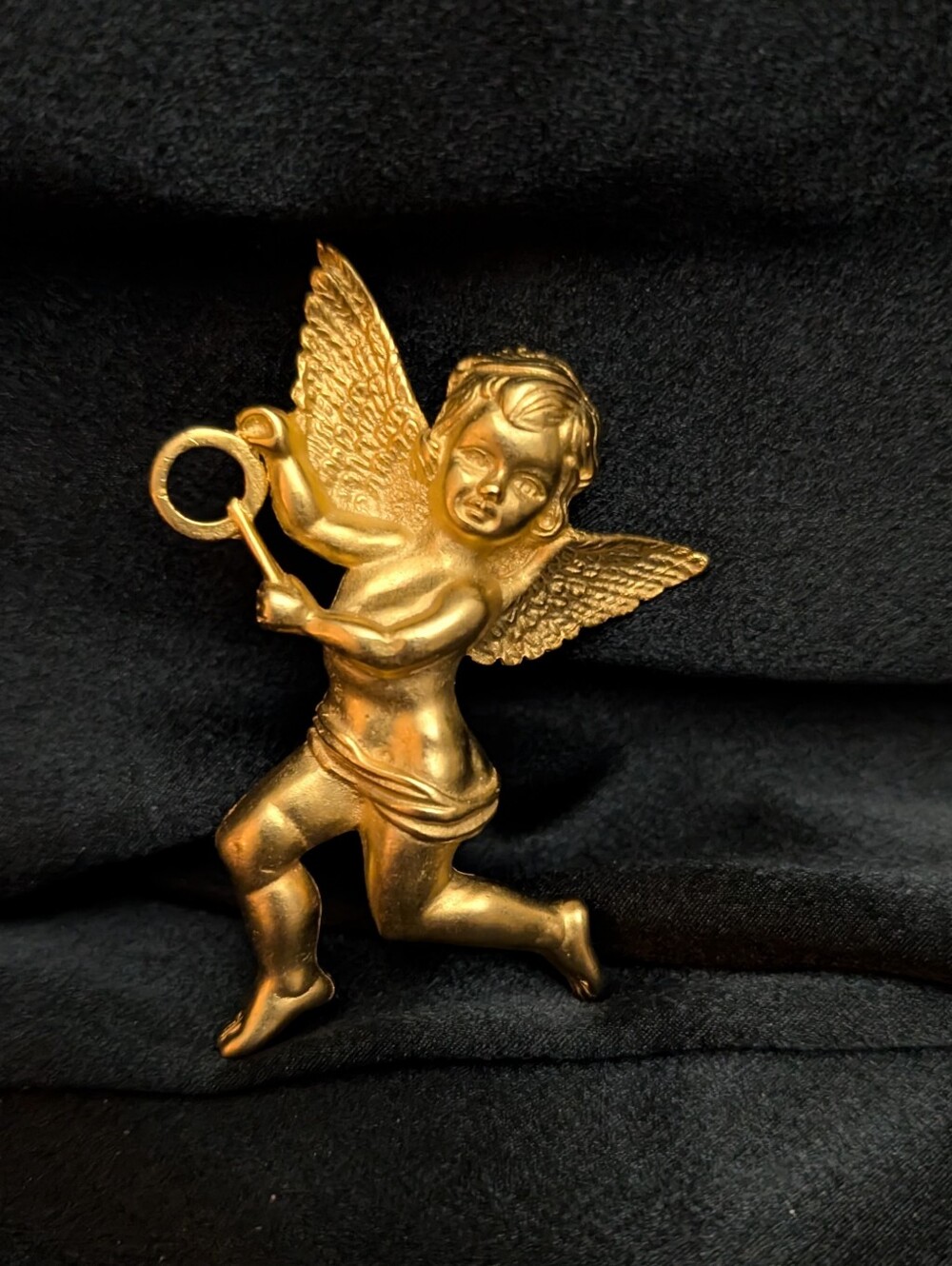 #26. Large Vintage Brushed  Gold Angel Brooch